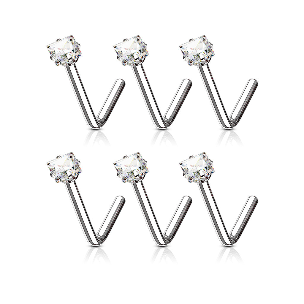 10pc L-Bend Prong Set Square Gem Nose Rings Studs Screws Wholesale Body Jewelry