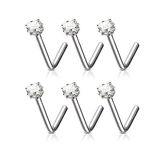 10pc L-Bend Prong Set Square Gem Nose Rings Studs Screws Wholesale Body Jewelry