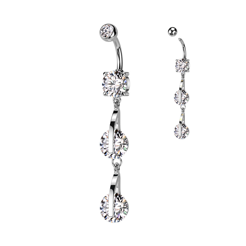 1pc Double CZ Gem Dangle Belly Button Ring Pierced Navel Gold Plated Naval