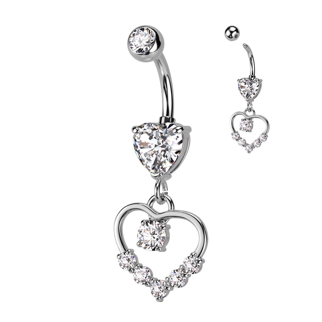 1pc Hollow CZ Gem Paved Heart Belly Button Ring Pierced Navel Gold Plated Naval