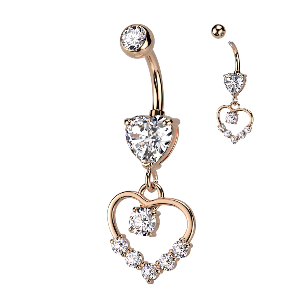 1pc Hollow CZ Gem Paved Heart Belly Button Ring Pierced Navel Gold Plated Naval
