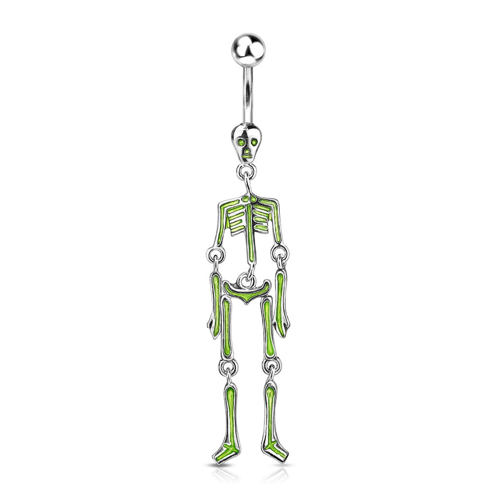 Skeleton Dangle Belly Ring CZ Gem Pierced Navel Naval 316L Stainless Steel