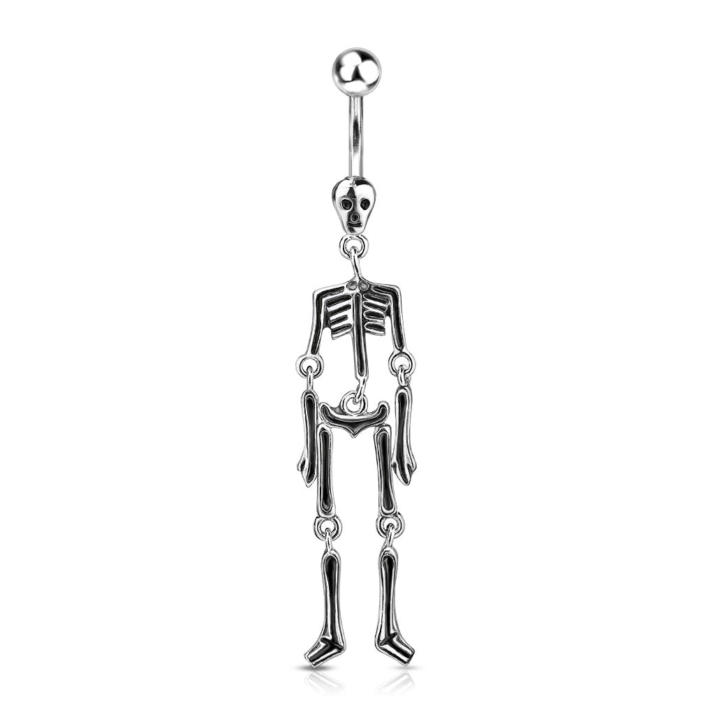 Skeleton Dangle Belly Ring CZ Gem Pierced Navel Naval 316L Stainless Steel