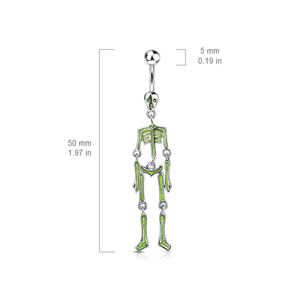 Skeleton Dangle Belly Ring CZ Gem Pierced Navel Naval 316L Stainless Steel