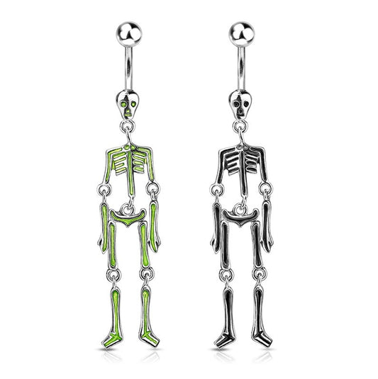 Skeleton Dangle Belly Ring CZ Gem Pierced Navel Naval 316L Stainless Steel