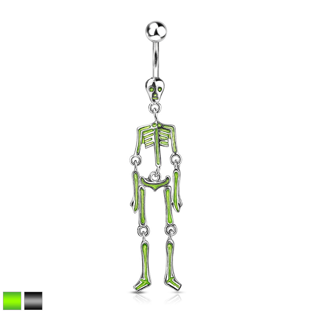 Skeleton Dangle Belly Ring CZ Gem Pierced Navel Naval 316L Stainless Steel