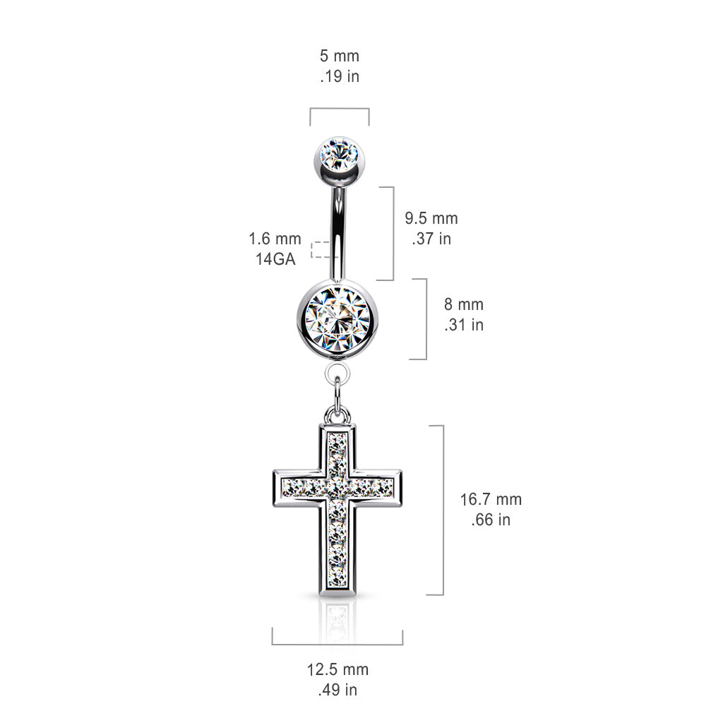 1pc CZ Gem Set Cross Belly Button Ring Pierced Navel Gold Plated Naval
