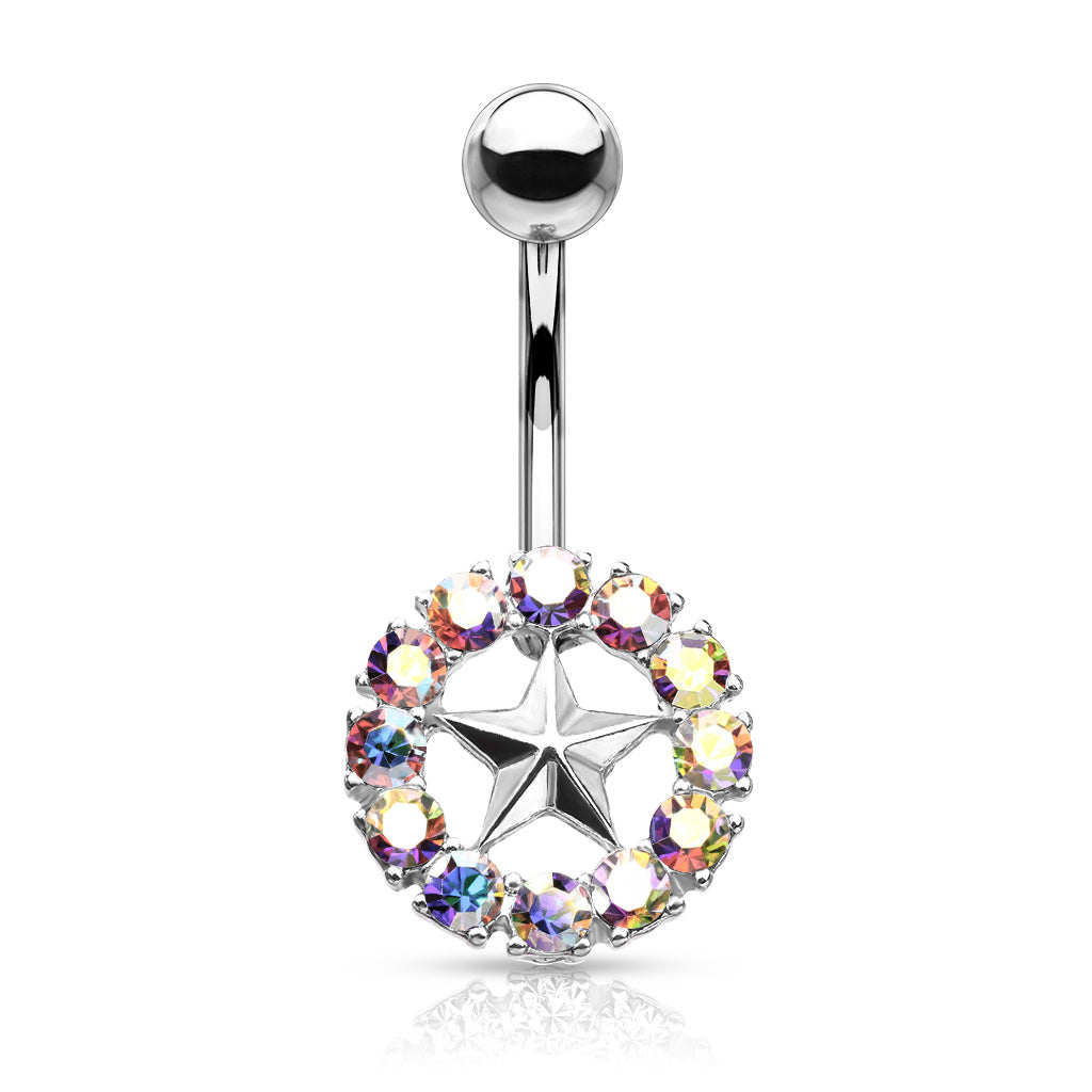 1pc Gem Surrounded Star Belly Button Ring Pierced Navel Gold Plated Naval