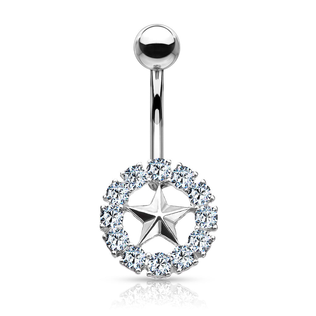 1pc Gem Surrounded Star Belly Button Ring Pierced Navel Gold Plated Naval