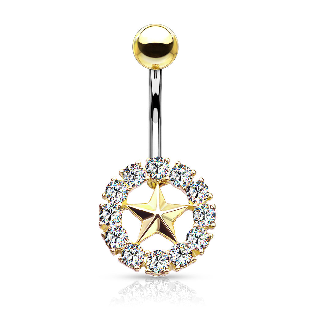 1pc Gem Surrounded Star Belly Button Ring Pierced Navel Gold Plated Naval