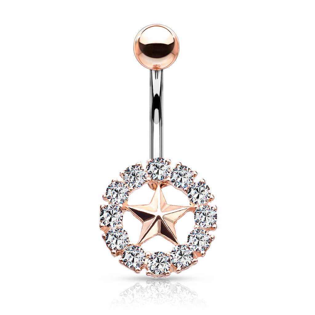 1pc Gem Surrounded Star Belly Button Ring Pierced Navel Gold Plated Naval