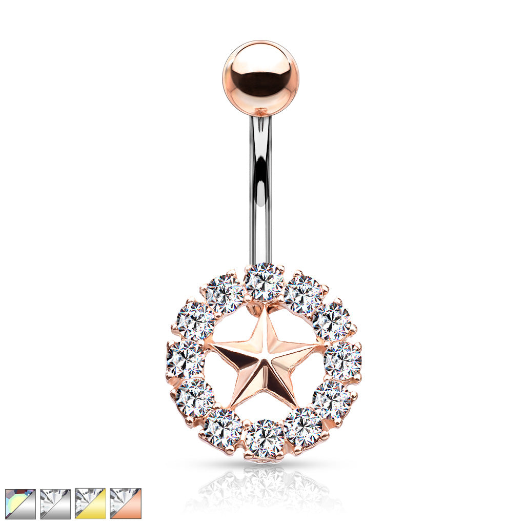 1pc Gem Surrounded Star Belly Button Ring Pierced Navel Gold Plated Naval