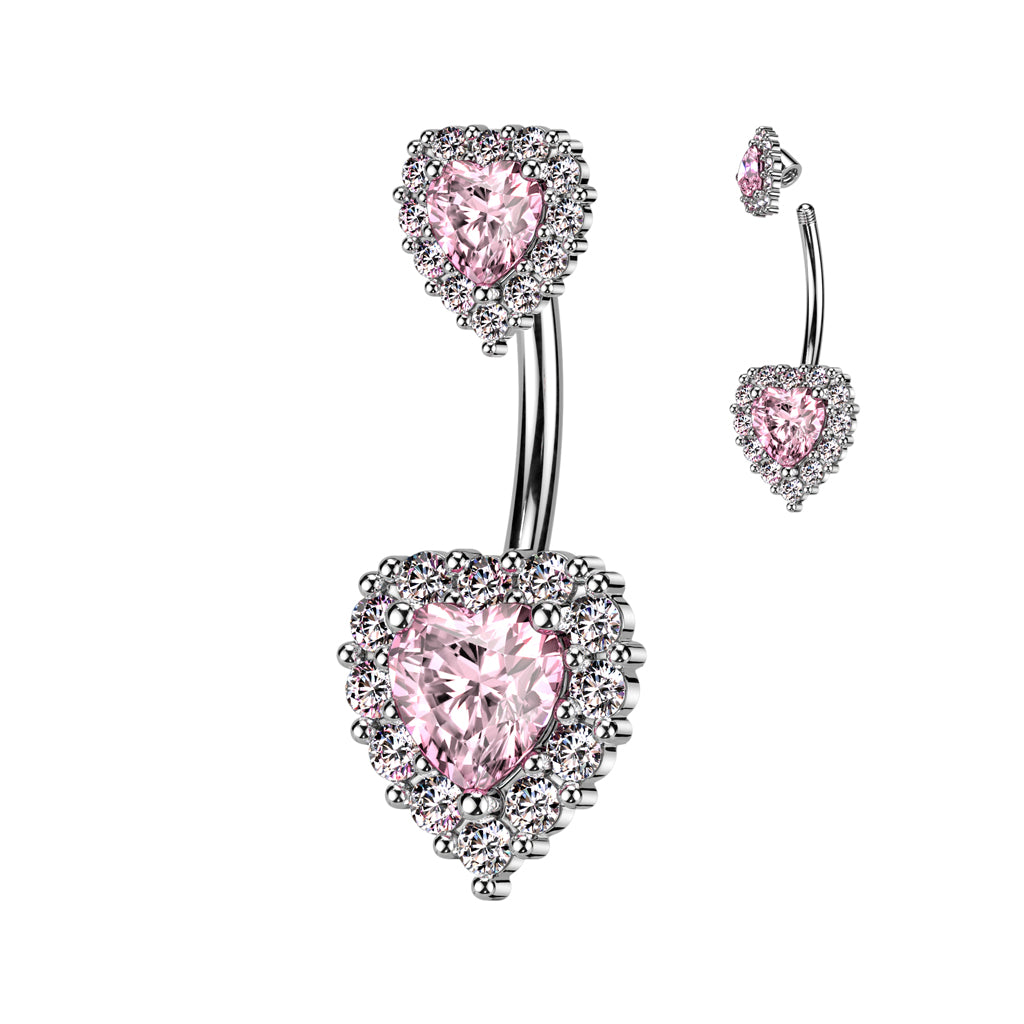 1pc Gem Surrounded Hearts Belly Button Ring Pierced Navel Gold Plated Naval