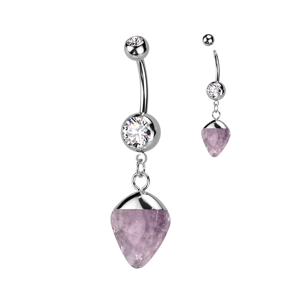1pc Double Gem Stone Dangle Belly Ring 14g Navel Naval Curved Barbell 316L Steel