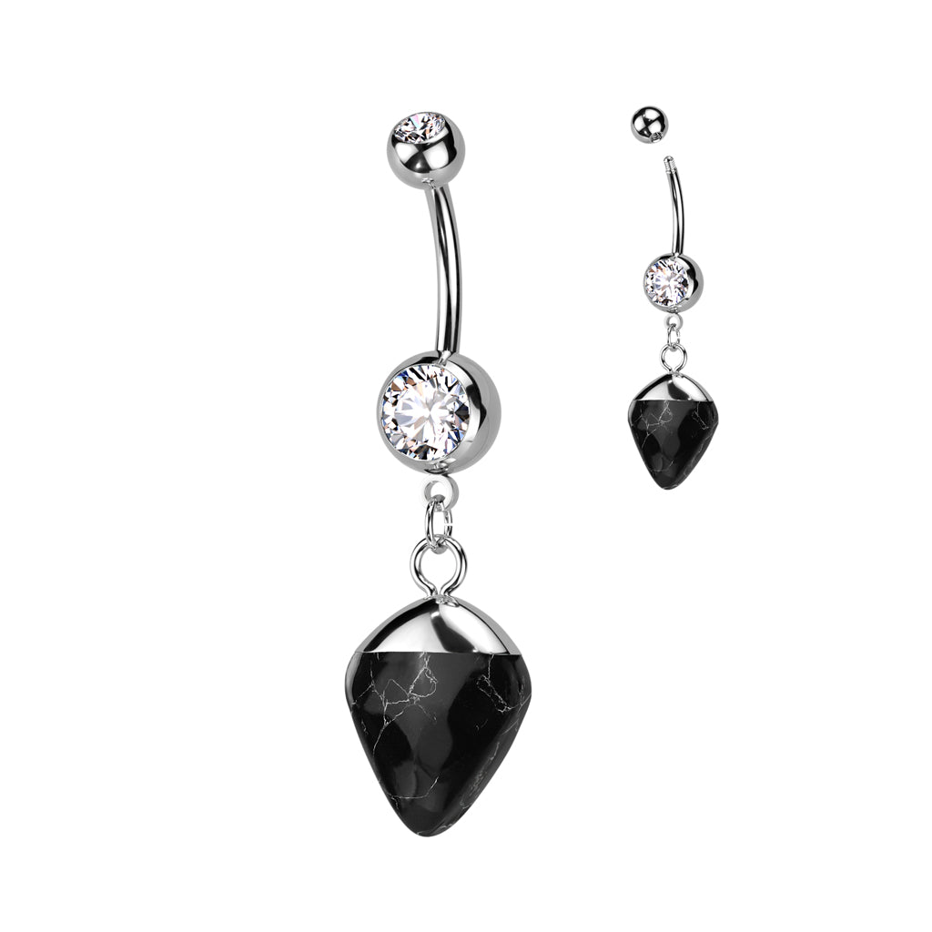 1pc Double Gem Stone Dangle Belly Ring 14g Navel Naval Curved Barbell 316L Steel