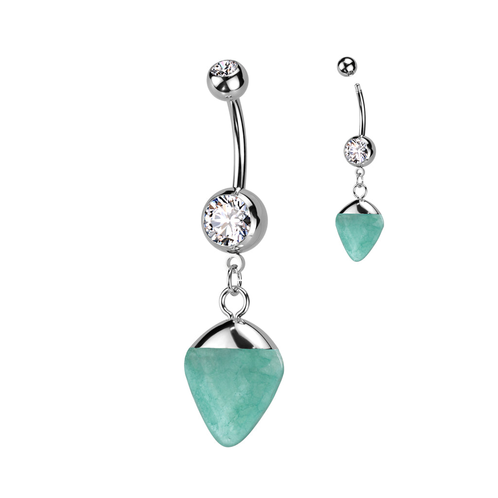 1pc Double Gem Stone Dangle Belly Ring 14g Navel Naval Curved Barbell 316L Steel