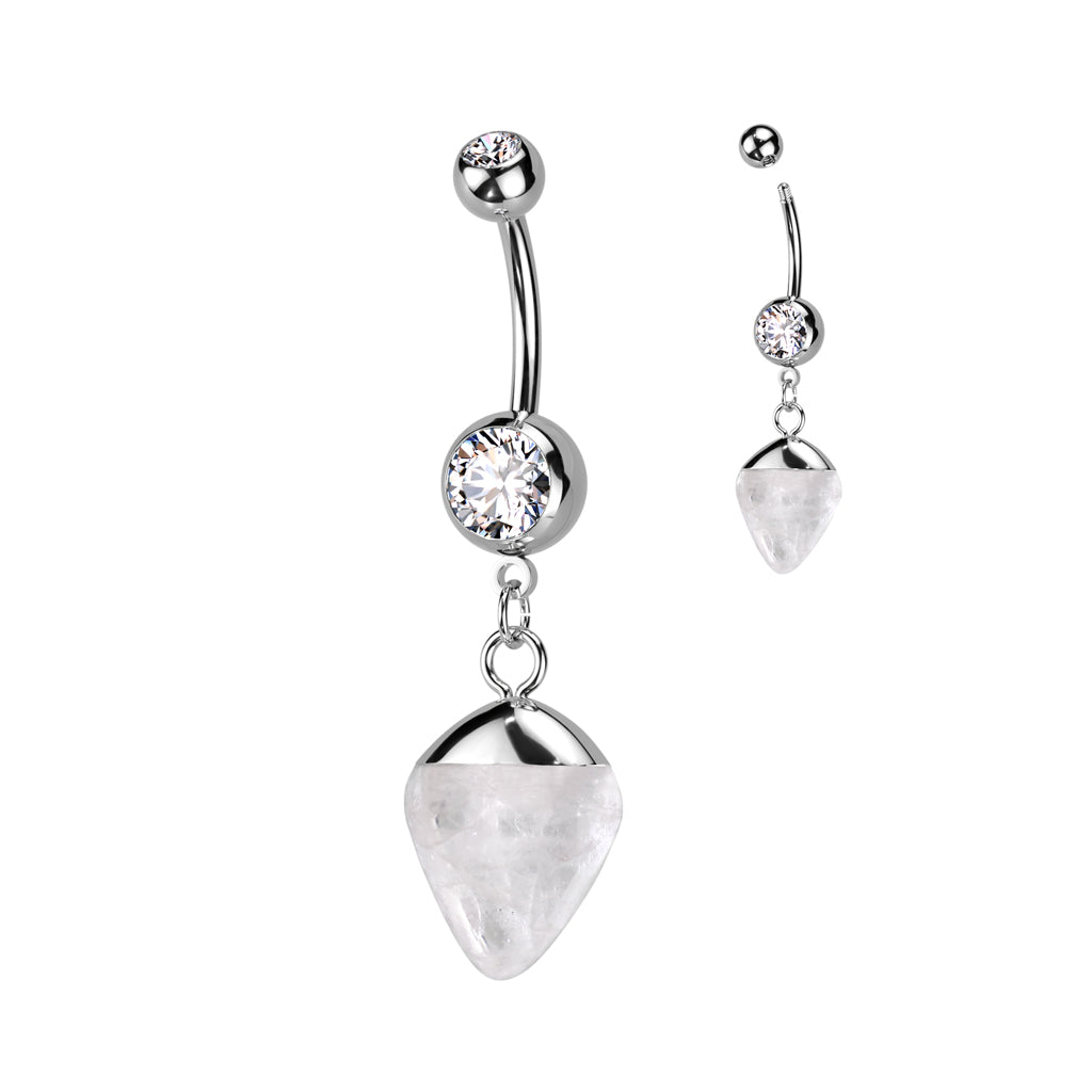 1pc Double Gem Stone Dangle Belly Ring 14g Navel Naval Curved Barbell 316L Steel