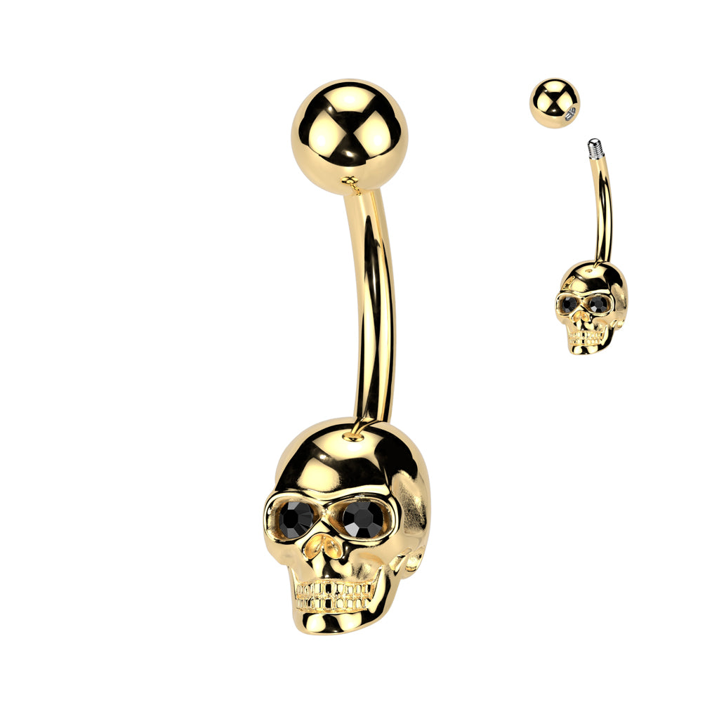 1pc Gem Eyes Skull Belly Ring Navel Naval Surgical Steel Piercing Body Jewelry