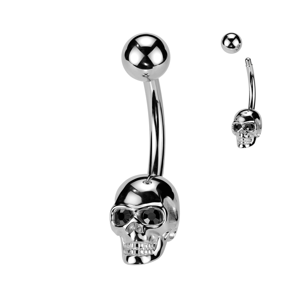 1pc Gem Eyes Skull Belly Ring Navel Naval Surgical Steel Piercing Body Jewelry