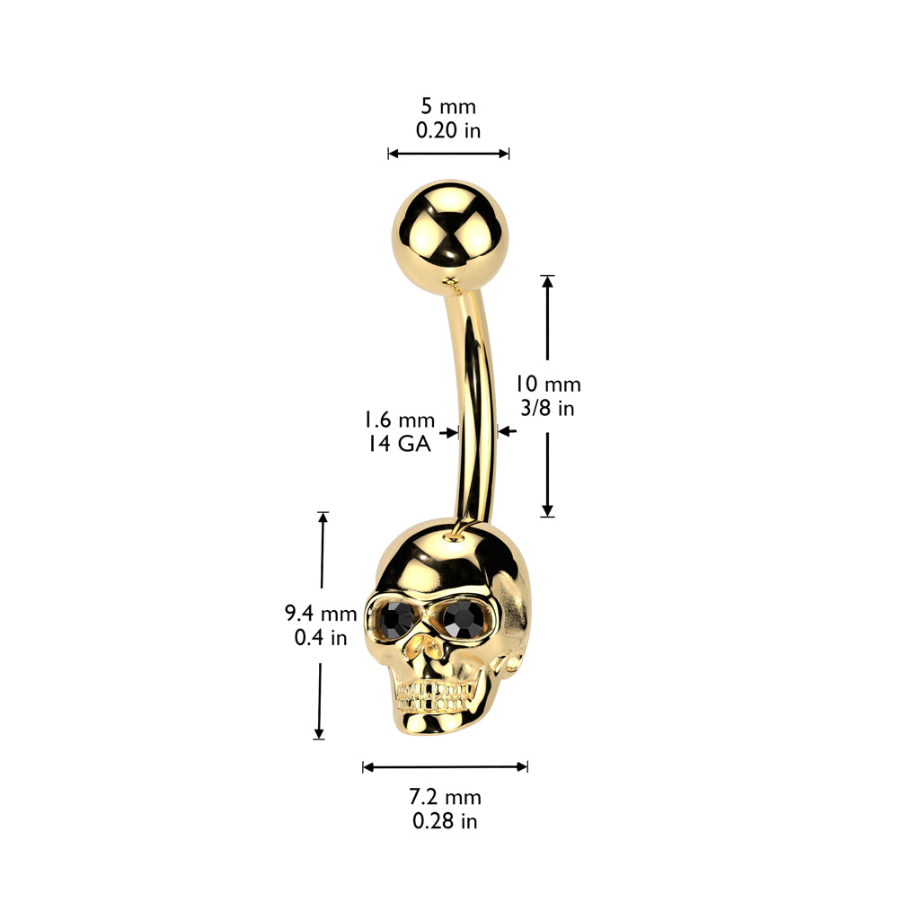 1pc Gem Eyes Skull Belly Ring Navel Naval Surgical Steel Piercing Body Jewelry