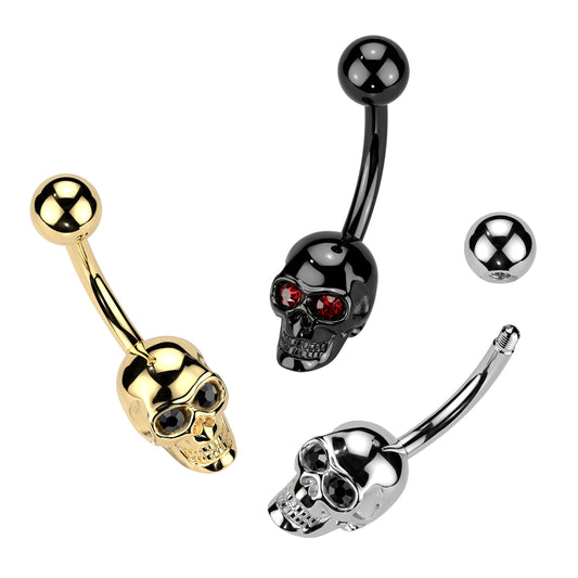 1pc Gem Eyes Skull Belly Ring Navel Naval Surgical Steel Piercing Body Jewelry