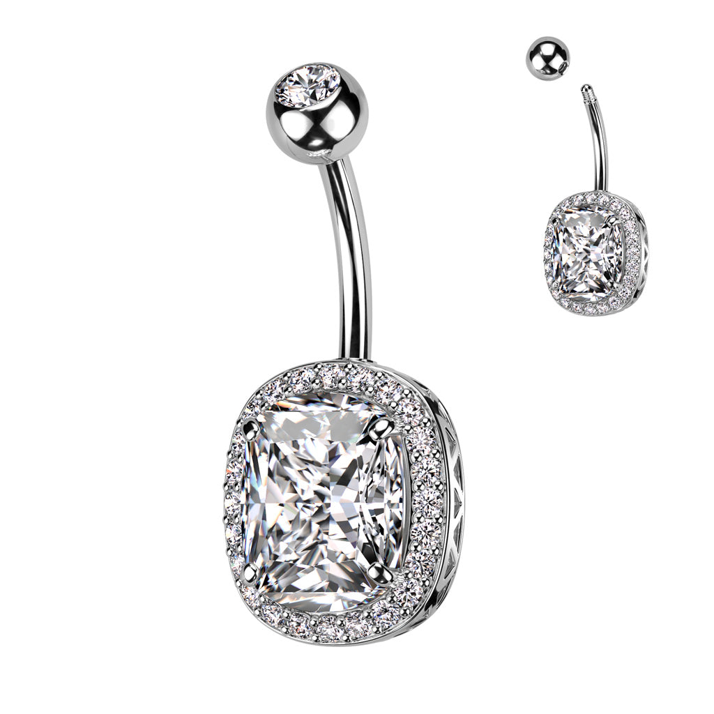 1pc Oval CZ Gem Surrounded Belly Button Ring Pierced Navel Gold Plated Naval