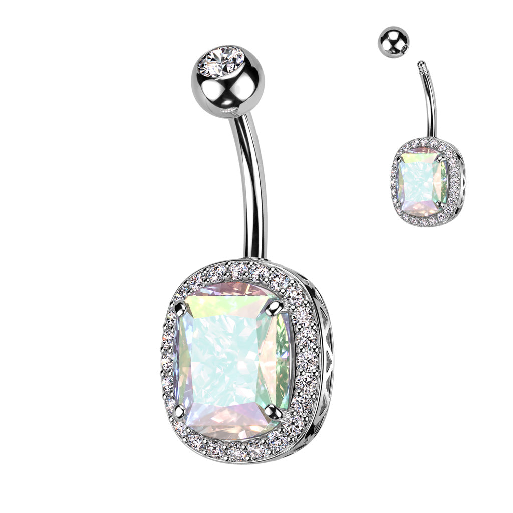 1pc Oval CZ Gem Surrounded Belly Button Ring Pierced Navel Gold Plated Naval