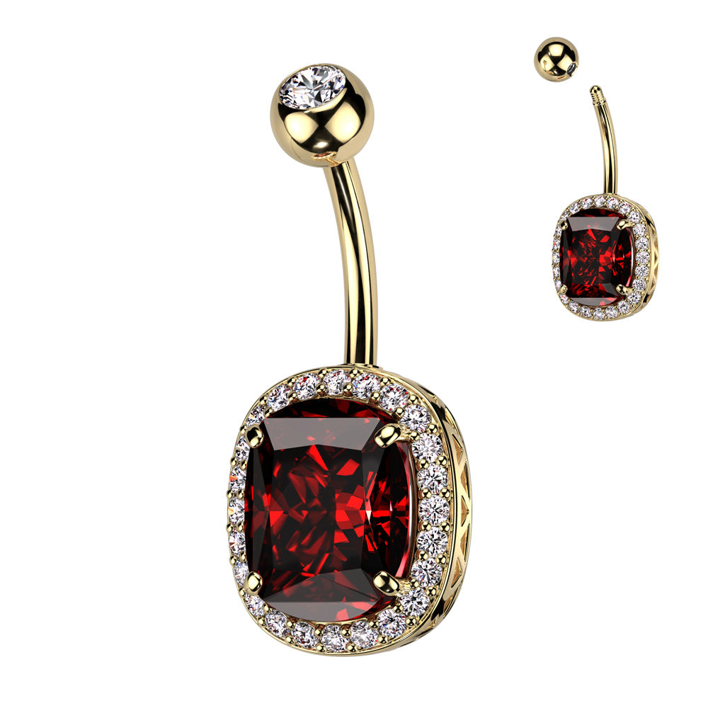 1pc Oval CZ Gem Surrounded Belly Button Ring Pierced Navel Gold Plated Naval