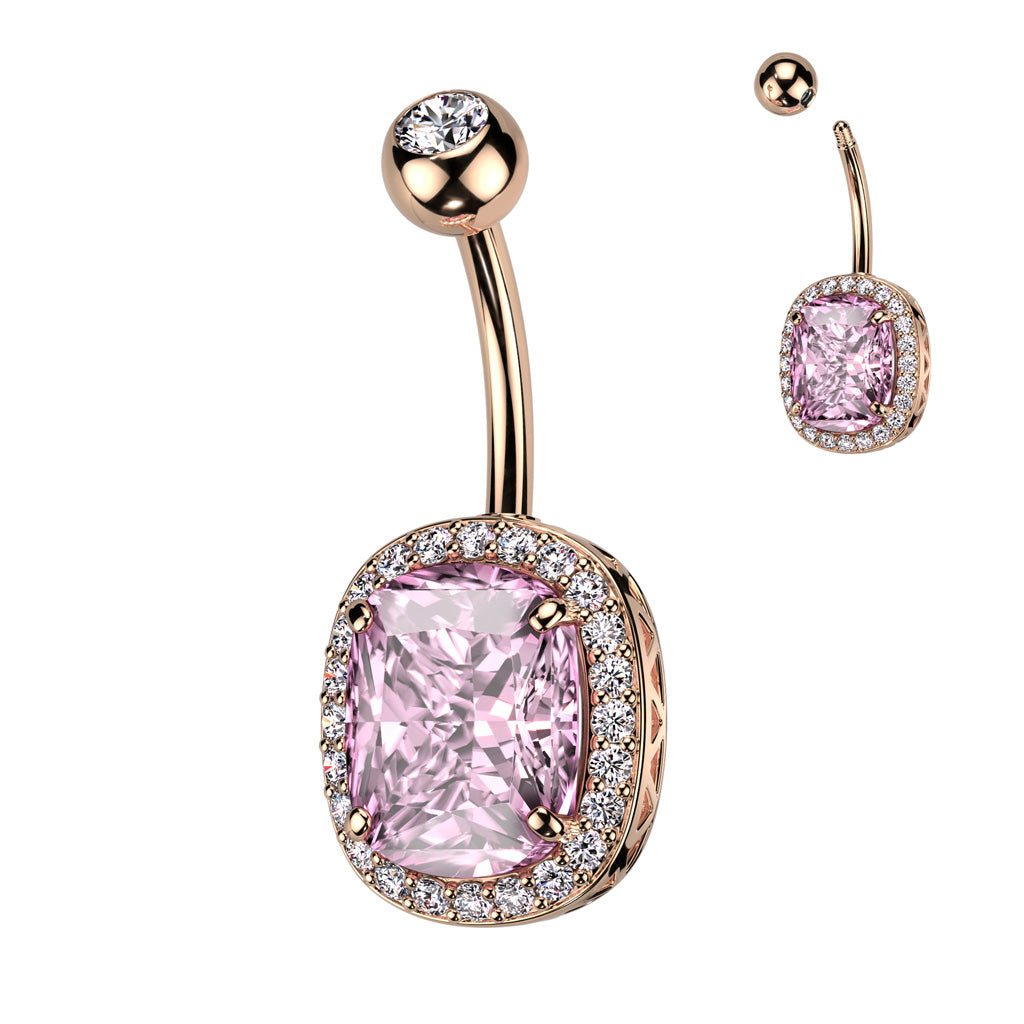 1pc Oval CZ Gem Surrounded Belly Button Ring Pierced Navel Gold Plated Naval