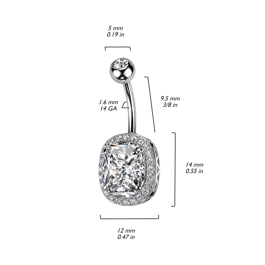 1pc Oval CZ Gem Surrounded Belly Button Ring Pierced Navel Gold Plated Naval