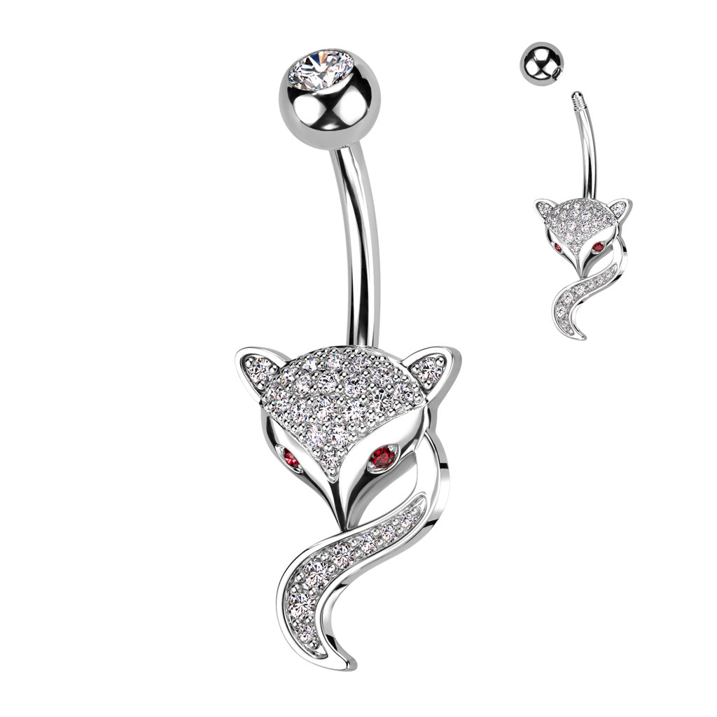 1pc Paved CZ Gem Fox Belly Button Ring Pierced Navel Gold Plated Naval