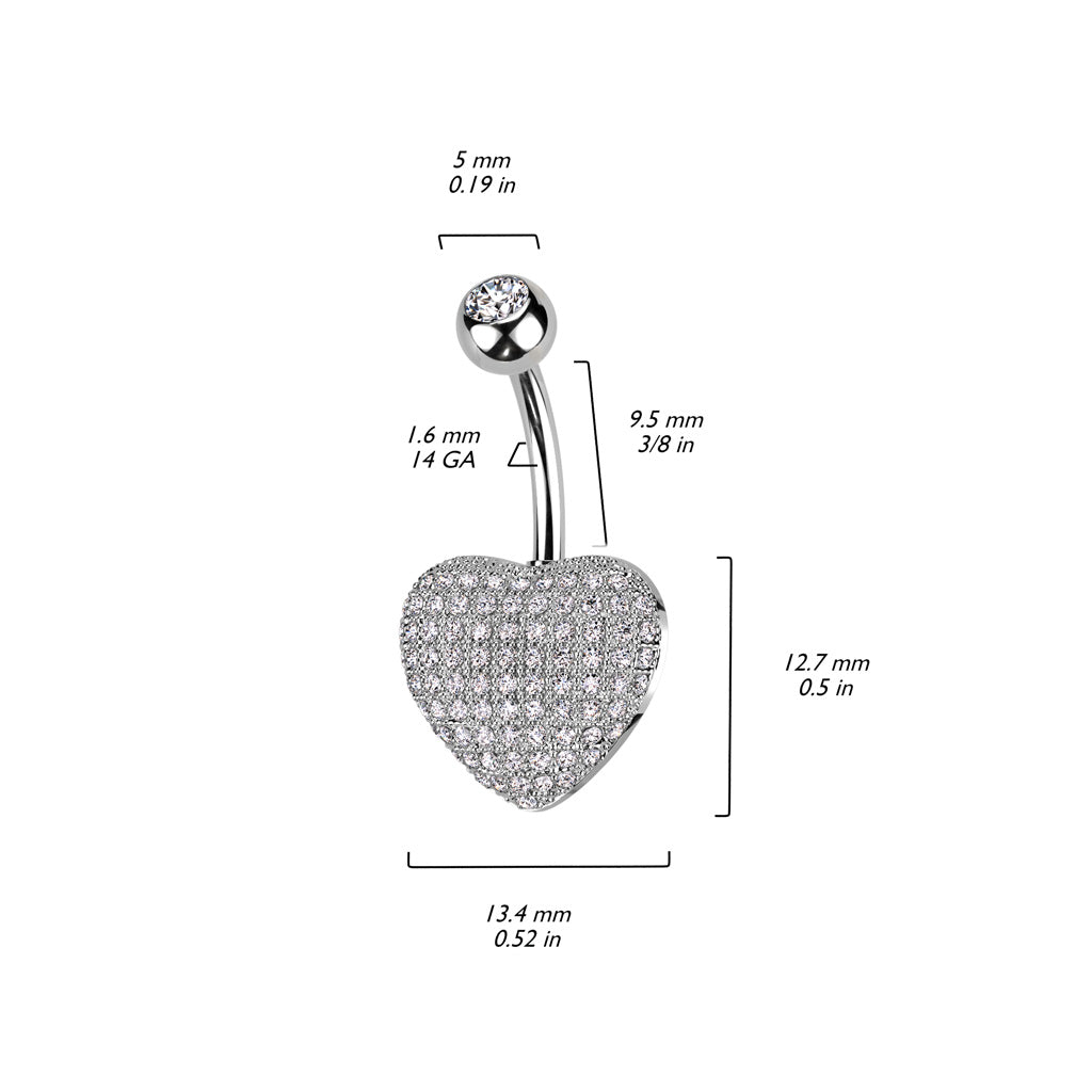 1pc Paved CZ Gems Heart Belly Button Ring Pierced Navel Gold Plated Naval