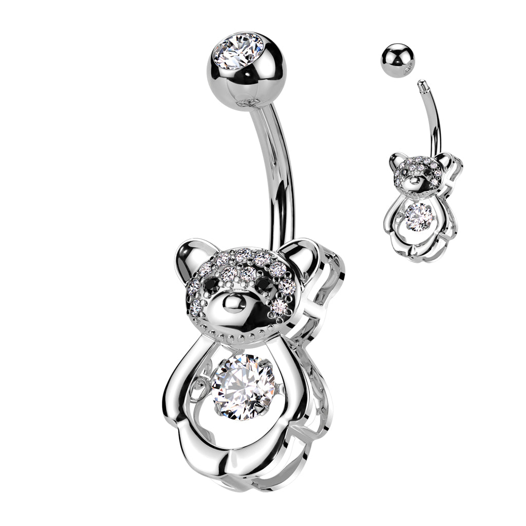 1pc CZ Gem Center Teddy Bear Belly Button Ring Pierced Navel Gold Plated Naval