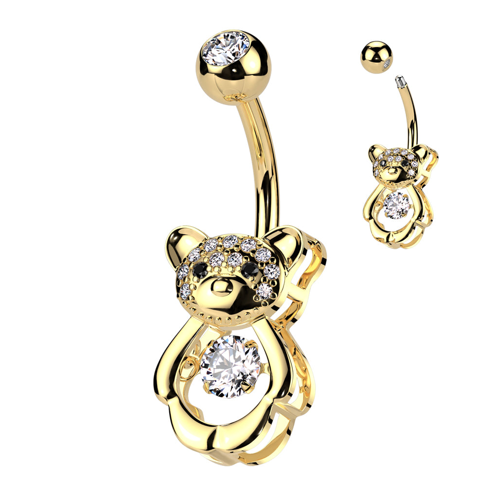 1pc CZ Gem Center Teddy Bear Belly Button Ring Pierced Navel Gold Plated Naval