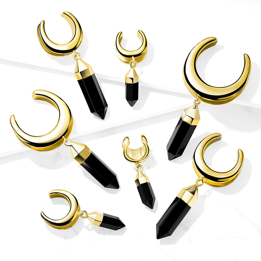 PAIR Black Hexagonal Dangle Saddle Ear Spreader Tunnel Plugs Gauges Body Jewelry