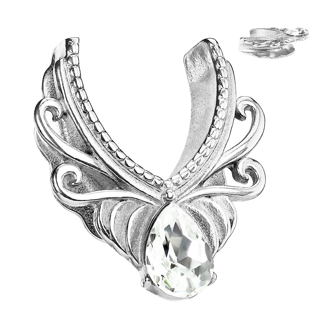 PAIR Floral Filigree V-Shaped Saddle Ear Spreader Surgical Steel Tunnels Plugs