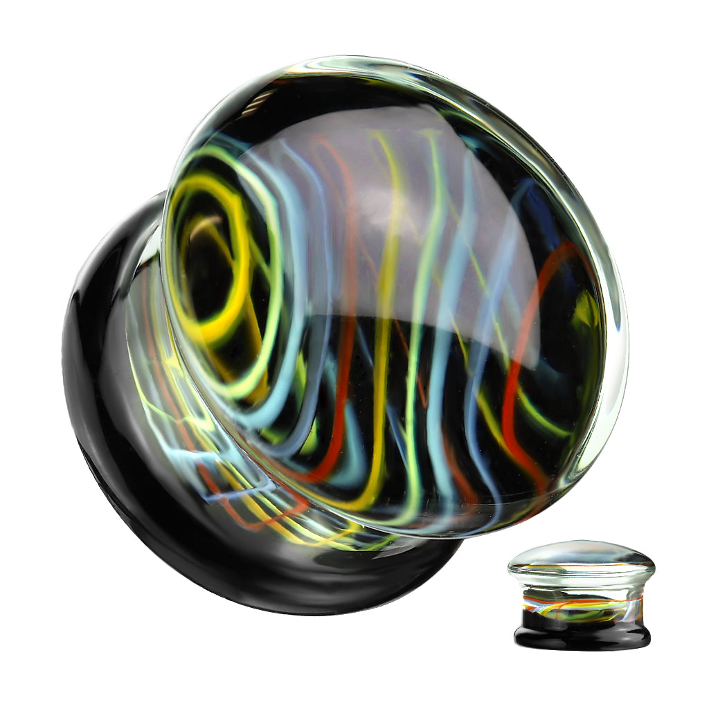 PAIR Neon Rainbow Swirls Design Pyrex Glass Plugs Gauges Body Jewelry