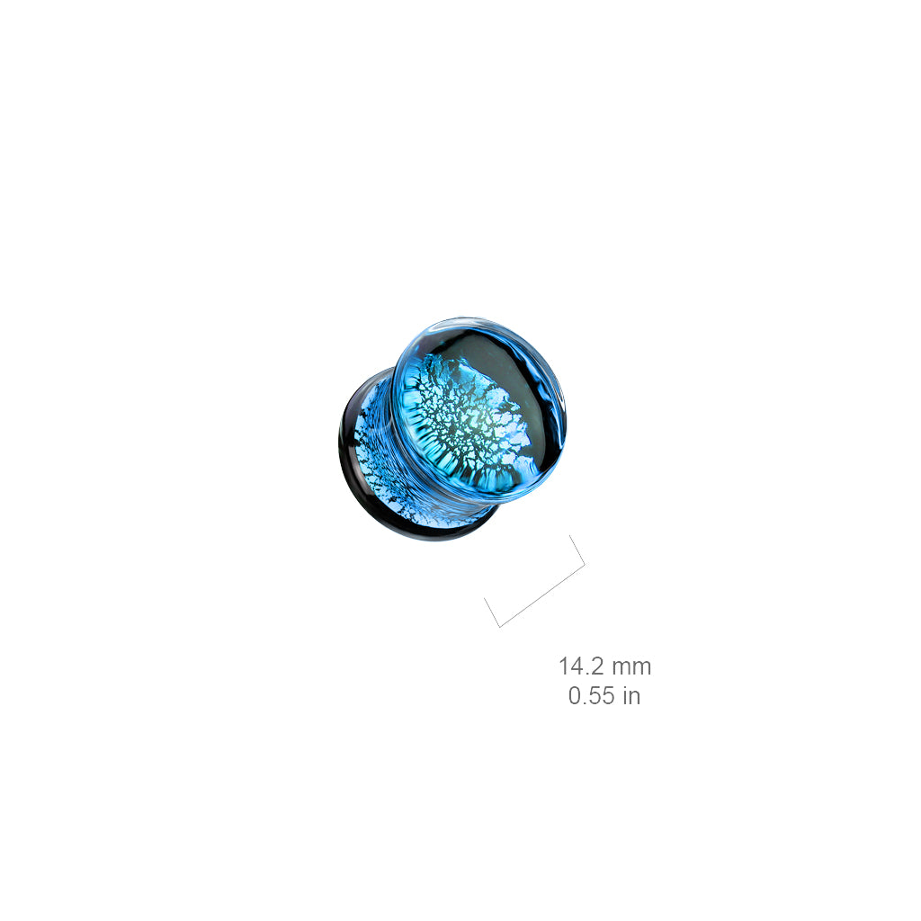 PAIR Blue Fracture Design Glass Plugs Double Flare Gauge Body Jewelry
