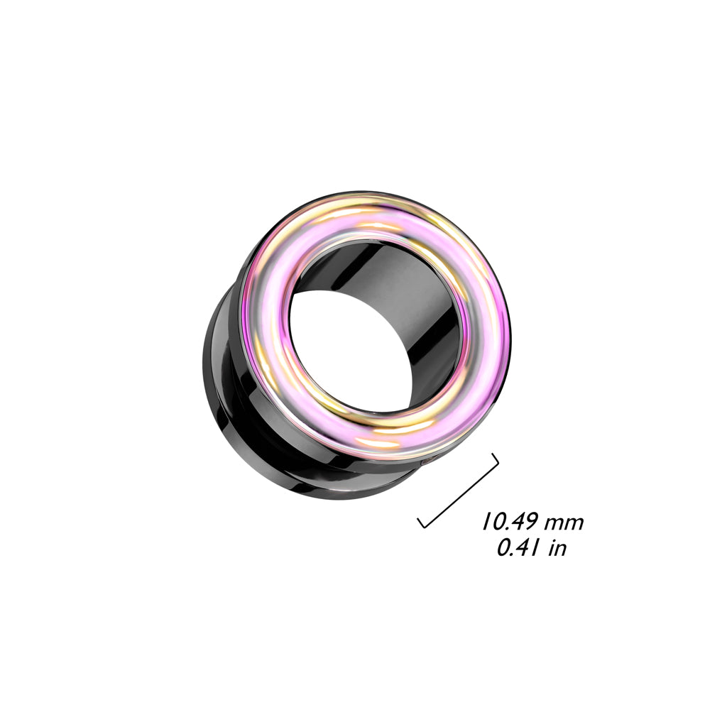 PAIR Rainbow Iridescent Rimmed Black Screw Fit Tunnels Earlets Gauges Plugs