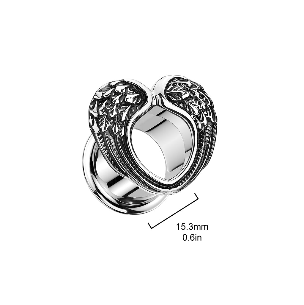 PAIR Heart Angel Wings Steel Double Flare Tunnels Plugs Earlet Gauges
