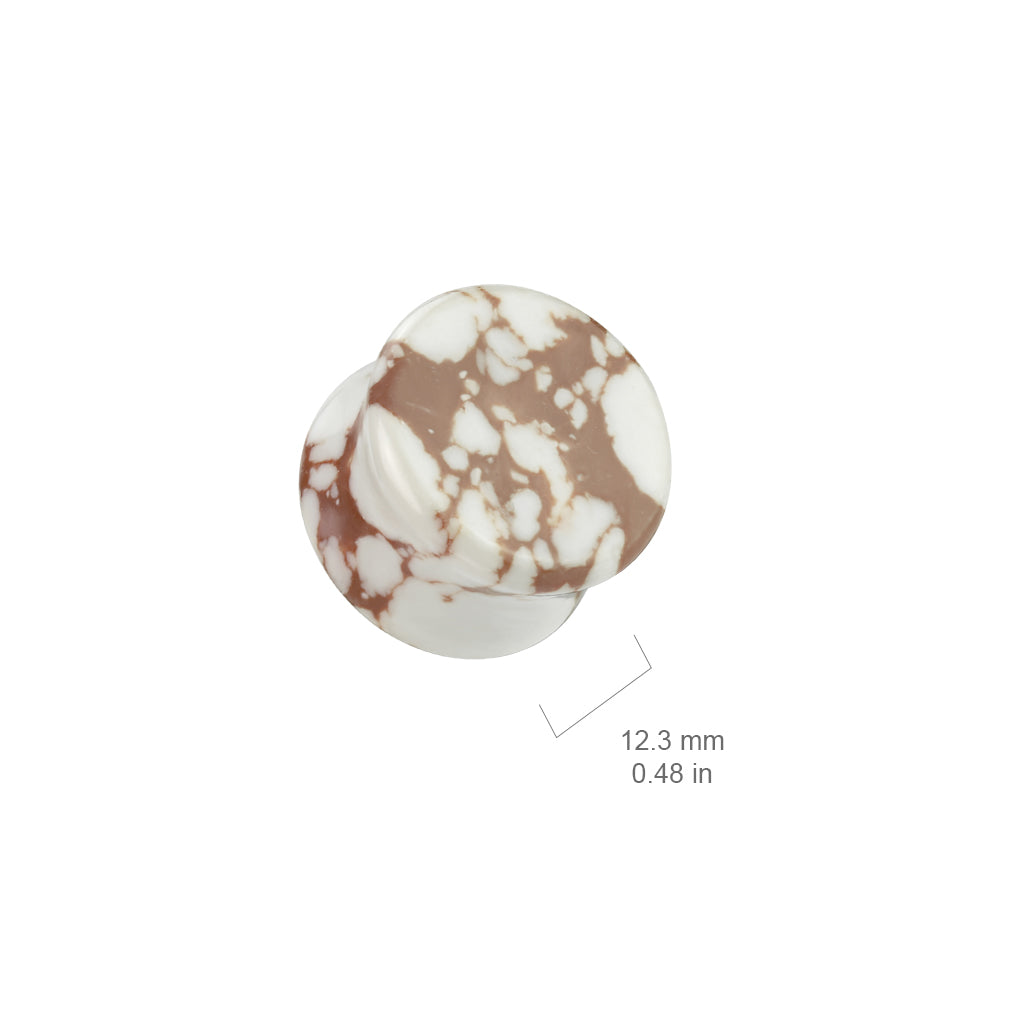 PAIR White & Brown Synthetic Stone Plugs Earlet Tunnel Gauges Body Jewelry