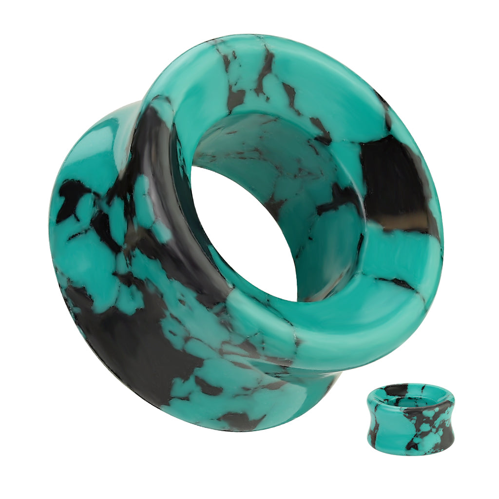 PAIR Black & Teal Synthetic Turquoise Stone Tunnels Earlets Plugs Gauges