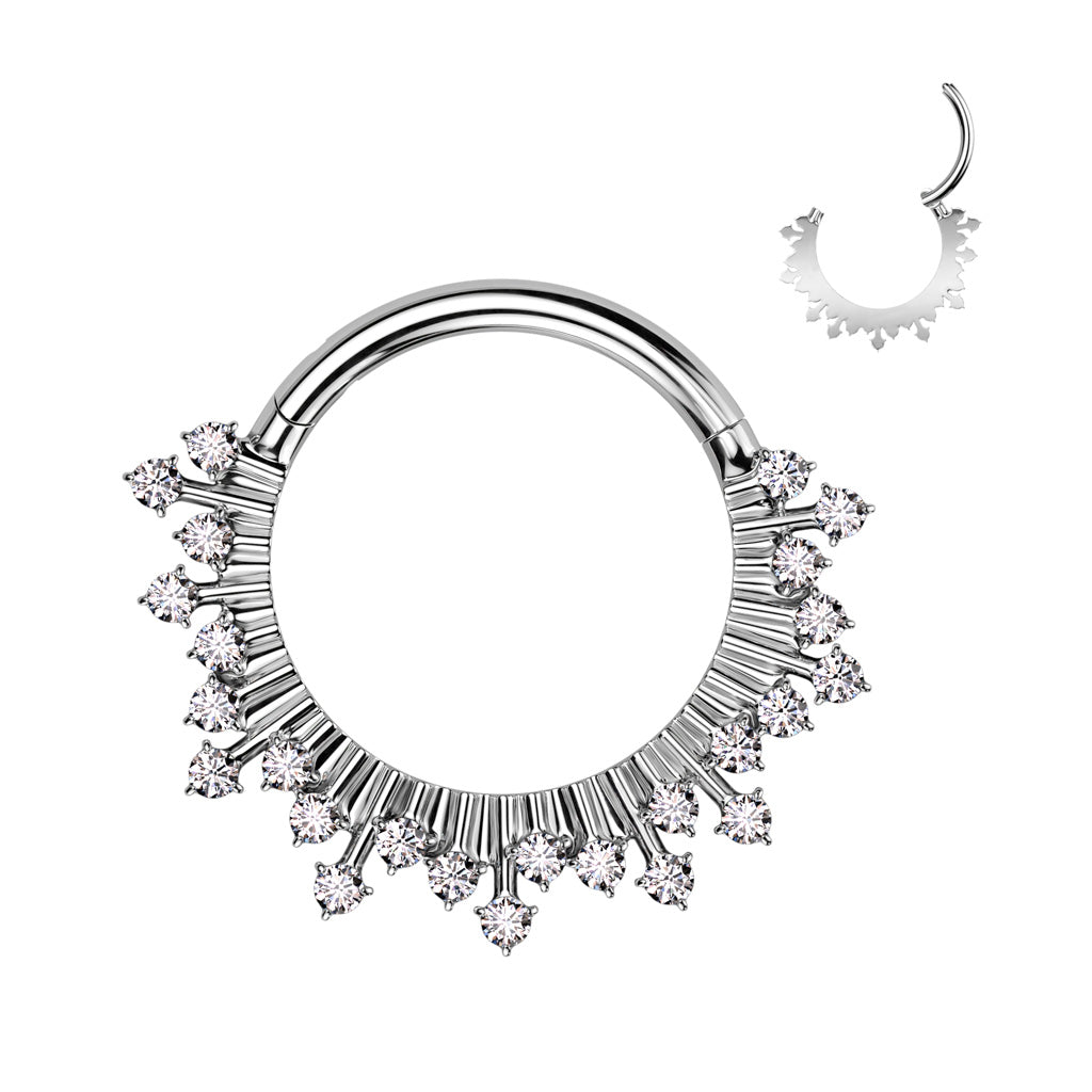 1pc CZ Gems Fan Hinged Segment Ring 16g Septum Clicker 316L Steel