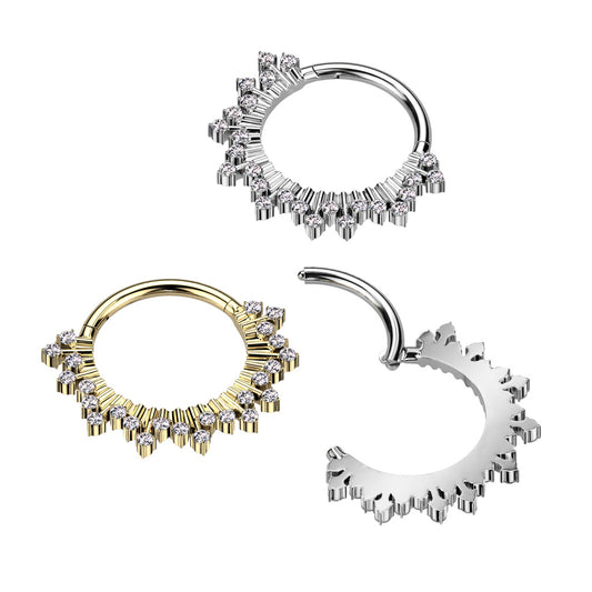 1pc CZ Gems Fan Hinged Segment Ring 16g Septum Clicker 316L Steel