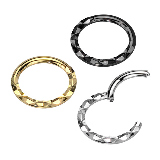 1pc Front Faceted Style Hinged Segment Ring Septum Clicker 316L Surgical Steel