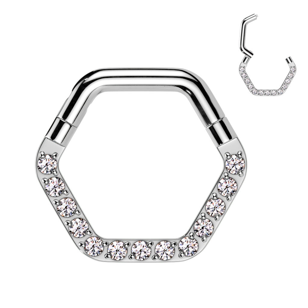 1pc CZ Gem Hexagon Hinged Segment Ring 16g Septum Clicker Helix Orbital Daith