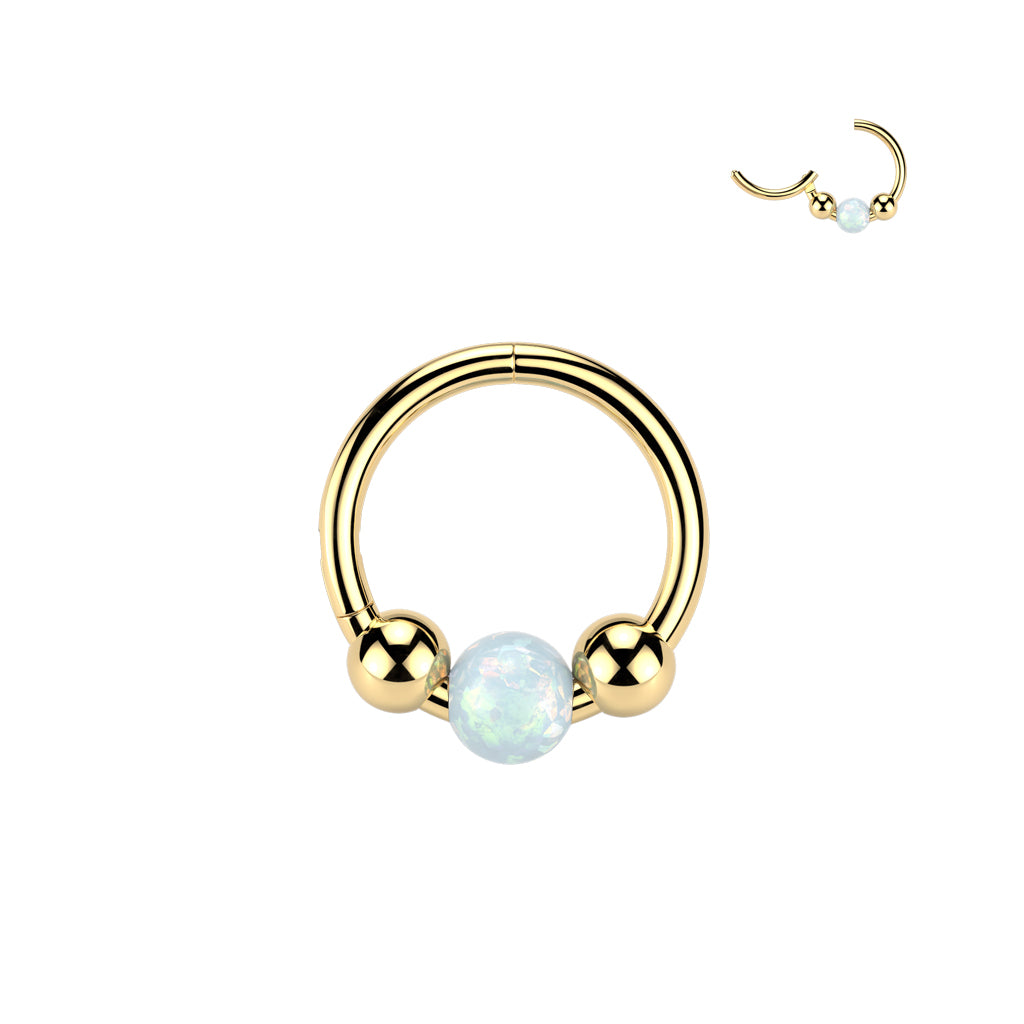 1pc Opal Ball 18g Hinged Segment Ring Helix Septum Clicker Body Jewelry
