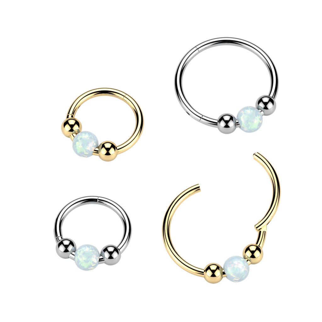 1pc Opal Ball 18g Hinged Segment Ring Helix Septum Clicker Body Jewelry