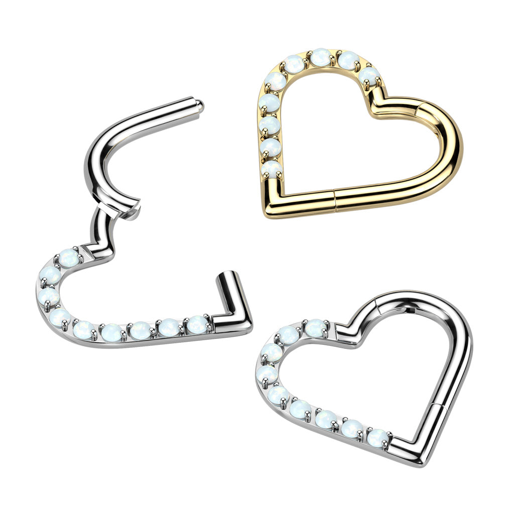 1pc Solid Titanium Half Opals Heart Hinged Segment Ring Helix Septum Clicker