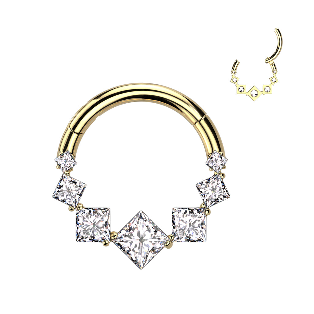 1pc Solid Titanium 7 Square CZ Gems Hinged Segment Ring Helix Septum Clicker